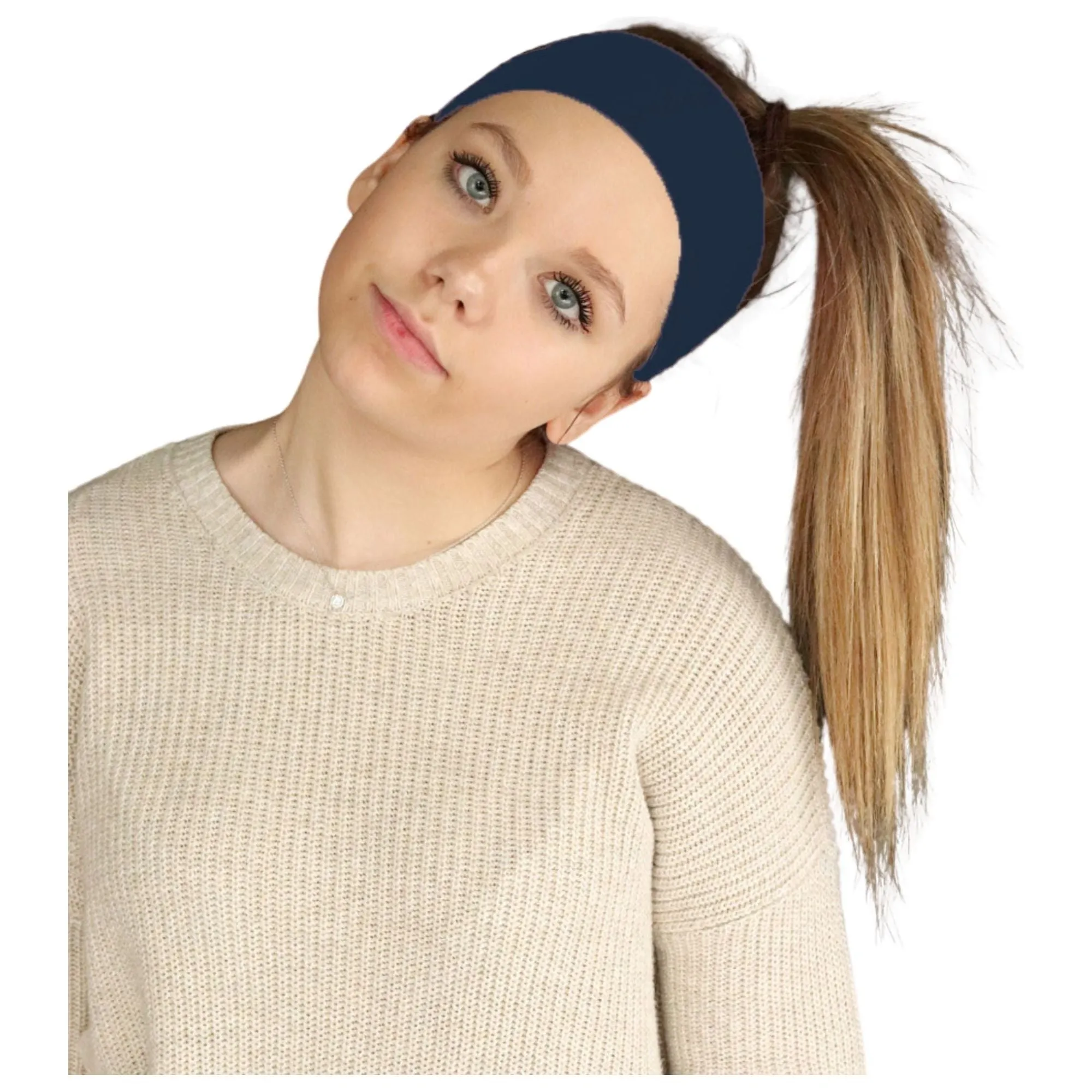 Navy Wide Headbands - 12 Pack